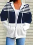 Women's Abstract Print Casual Long Sleeve Zipper Hooded Sweatshirt Jacket