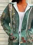 Women's Floral Print Casual Long Sleeve Zipper Hooded Sweatshirt Jacket