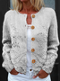 Women's Floral Texture Art Print Buttoned Cardigan Sweater