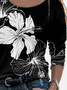 Women's Long Sleeve T-shirt Spring/Fall Black Floral Printing Jersey Crew Neck Daily Going Out Casual Top