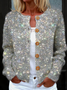 Women's Party Glitter Pattern Art Print Button Cardigan