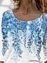Women's Long Sleeve T-shirt Spring/Fall Blue Floral Printing Jersey Crew Neck Daily Going Out Casual Top