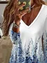 Women's Long Sleeve T-shirt Spring/Fall White Abstract Printing Jersey V Neck Daily Going Out Casual Top
