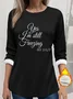 Women's Thickened Pullover Lettering Pattern Casual Comfort Long Sleeve Round Neck Regular Top