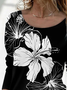 Women's Long Sleeve T-shirt Spring/Fall Black Floral Printing Jersey Crew Neck Daily Going Out Casual Top