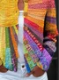 Women's Colorful Patchwork Sun Pattern Artistic Print Button Cardigan Sweater