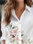 Women's Long Sleeve Shirt Spring/Fall White Floral Buckle Shirt Collar Regular Sleeve Daily Going Out Casual Top