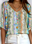 Women's Ribbed T-Shirt Casual Comfort 3/4 Sleeves Regular Top