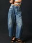 Buckle Cotton Loose Casual Women's Loose Wide Leg Pants Mid-low Rise Washed Scimitar Pants Jeans