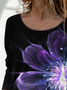 Women's Long Sleeve T-shirt Spring/Fall Black Abstract Printing Jersey Crew Neck Daily Going Out Casual Top