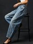 Buckle Cotton Loose Casual Women's Loose Wide Leg Pants Mid-low Rise Washed Scimitar Pants Jeans
