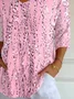 Women's Three Quarter Sleeve T-shirt Spring/Fall Pink Abstract Printing V Neck Daily Going Out Casual Top