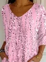 Women's Three Quarter Sleeve T-shirt Spring/Fall Pink Abstract Printing V Neck Daily Going Out Casual Top