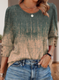 Women's Long Sleeve T-shirt Spring/Fall Blue Geometric Printing Cotton V Neck Daily Going Out Vintage Top