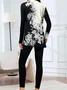 Women's Printing Floral Daily Going Out Two-Piece Set Black Casual Spring/Fall Top With Pants Matching Set