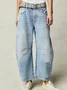 Buckle Cotton Loose Casual Women's Loose Wide Leg Pants Mid-low Rise Washed Scimitar Pants Jeans