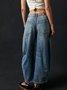 Buckle Cotton Loose Casual Women's Loose Wide Leg Pants Mid-low Rise Washed Scimitar Pants Jeans