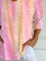 Women's Three Quarter Sleeve T-shirt Spring/Fall Pink Abstract Printing V Neck Daily Going Out Casual Top
