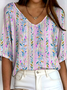 Women's Ribbed T-Shirt Casual Comfort 3/4 Sleeves Regular Top
