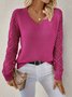 Basic Wool Hollow Knit Pullover Long Sleeve Crochet Jacquard Loose V-neck Bottoming Sweater