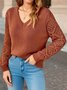 Basic Wool Hollow Knit Pullover Long Sleeve Crochet Jacquard Loose V-neck Bottoming Sweater