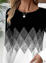 Women's Long Sleeve T-shirt Spring/Fall Black-white Abstract Printing Jersey Crew Neck Daily Going Out Casual Top
