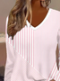 Women's Long Sleeve T-shirt Spring/Fall Pink Striped Printing Jersey V Neck Daily Going Out Casual Top