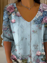 Women's Retro Floral Pattern T-Shirt Casual Comfort Regular Striped Top