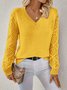 Basic Wool Hollow Knit Pullover Long Sleeve Crochet Jacquard Loose V-neck Bottoming Sweater