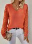 Basic Wool Hollow Knit Pullover Long Sleeve Crochet Jacquard Loose V-neck Bottoming Sweater