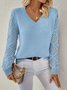 Basic Wool Hollow Knit Pullover Long Sleeve Crochet Jacquard Loose V-neck Bottoming Sweater