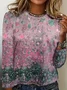 Women's Long Sleeve T-shirt Spring/Fall Pink Abstract Printing Jersey Crew Neck Daily Going Out Casual Top