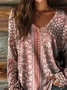 Women's Long Sleeve T-shirt Spring/Fall Pink Floral Printing Jersey V Neck Daily Going Out Casual Top