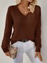 Basic Wool Hollow Knit Pullover Long Sleeve Crochet Jacquard Loose V-neck Bottoming Sweater