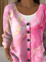 Women's Abstract Print Casual V-Neck Button Long Sleeve Cardigan