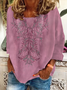Women's Long Sleeve T-shirt Spring/Fall Purple Floral Printing Crew Neck Holiday Going Out Casual Top