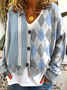 Women's Striped Geometric Print Casual V-Neck Button Long Sleeve Cardigan