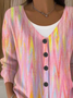 Women's Abstract Print Casual V-Neck Button Long Sleeve Cardigan
