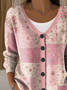 Women's Floral Print Casual V-Neck Button Long Sleeve Cardigan