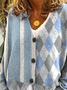 Women's Striped Geometric Print Casual V-Neck Button Long Sleeve Cardigan