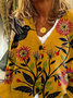 Women's Floral Print Casual V-Neck Button Long Sleeve Cardigan