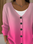 Women's Gradient Printed Casual V-Neck Button Long Sleeve Cardigan