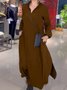 Women's Long Sleeve Spring/Fall Black Plain Split Joint V Neck Daily Going Out Vintage Maxi A-Line Shirt Dress Dress
