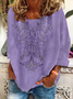 Women's Long Sleeve T-shirt Spring/Fall Purple Floral Printing Crew Neck Holiday Going Out Casual Top
