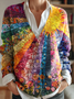 Colorful Polka Point Art Print Buttoned V-neck Cardigan Sweater