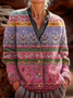 Women's Retro Floral Pattern V-Neck Cardigan Casual Comfort Regular Sweatshirt Jacket
