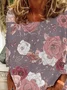 Women's Long Sleeve T-shirt Spring/Fall Pink Floral Printing Crew Neck Holiday Going Out Casual Top