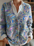 Women's Paisley Pattern V-Neck Cardigan Casual Comfort Regular Sweatshirt Jacket