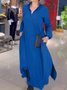 Women's Long Sleeve Spring/Fall Black Plain Split Joint V Neck Daily Going Out Vintage Maxi A-Line Shirt Dress Dress