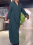 Women's Long Sleeve Spring/Fall Black Plain Split Joint V Neck Daily Going Out Vintage Maxi A-Line Shirt Dress Dress